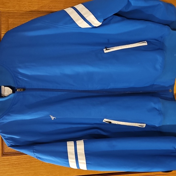 Beautiful bright blue vintage speedo bomber jacket coat Sz.L zipper pockets - Picture 12 of 13